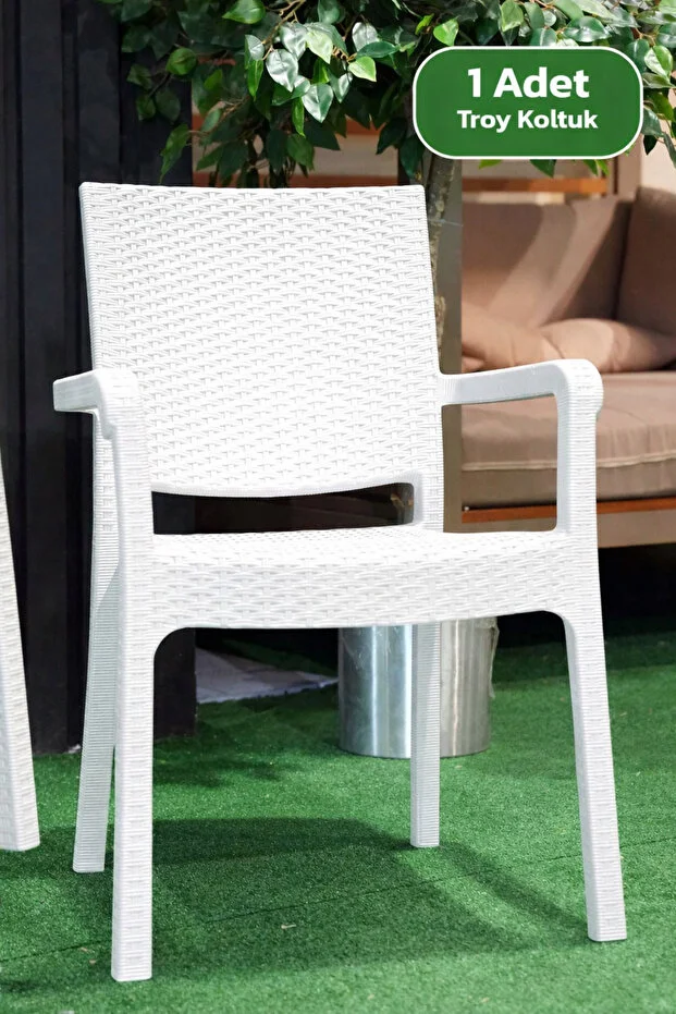 Alezy Troy Rattan Desenli Koltuk Kollu Balkon Bahçe Koltuğu